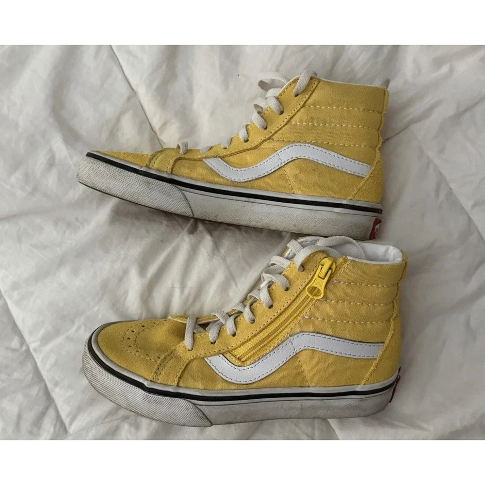 Vans Sk8 Hi Zip Shoes Youth Sz 13.5 High Top Skate Sneakers Yellow Classic Suede